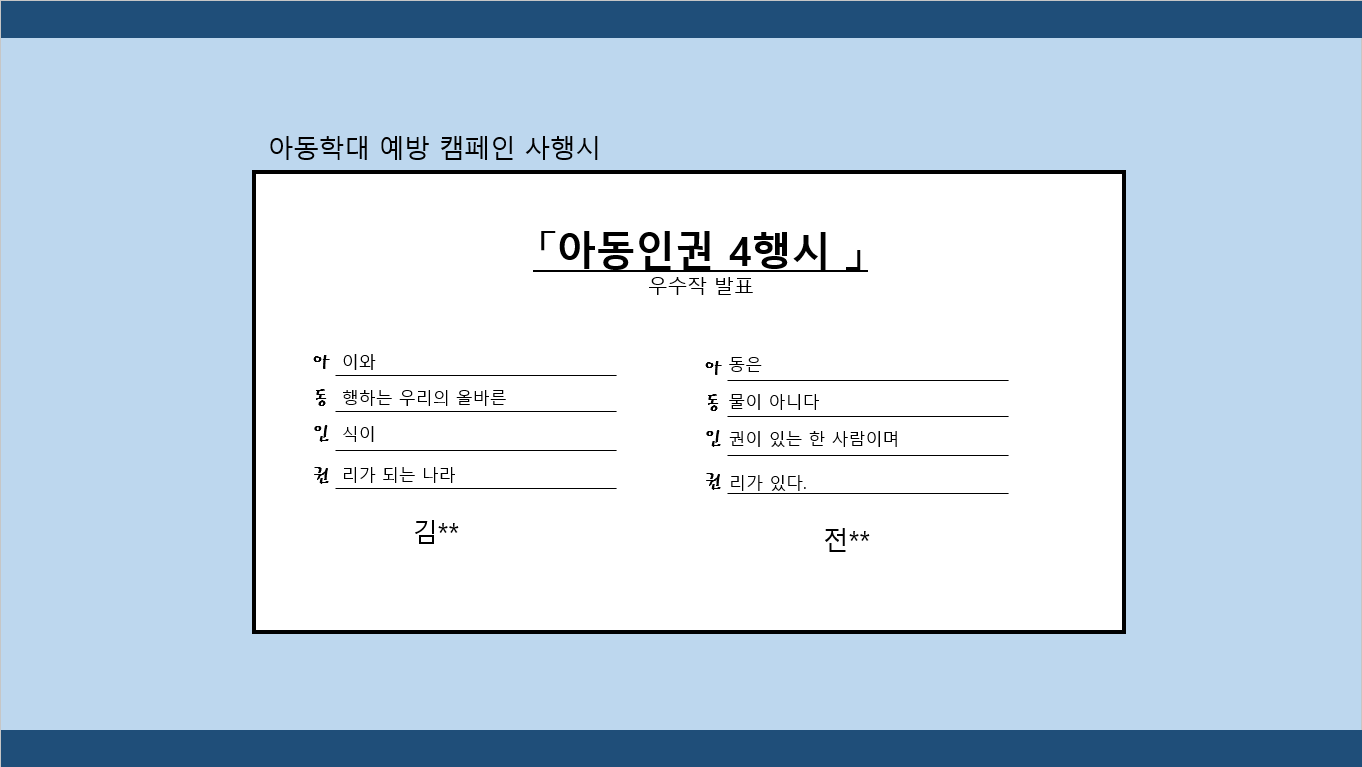 [캠페인] 아동학대예방캠페인 사행시 우수자 발표